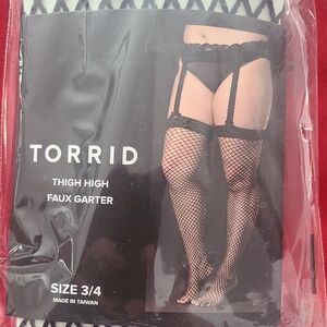 Torrid Black Faux Garter Thigh Highs